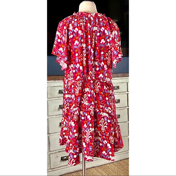 Anthropologie Robin Tiered Whimsical Cat Red Mini Dress L - Picture 8 of 12